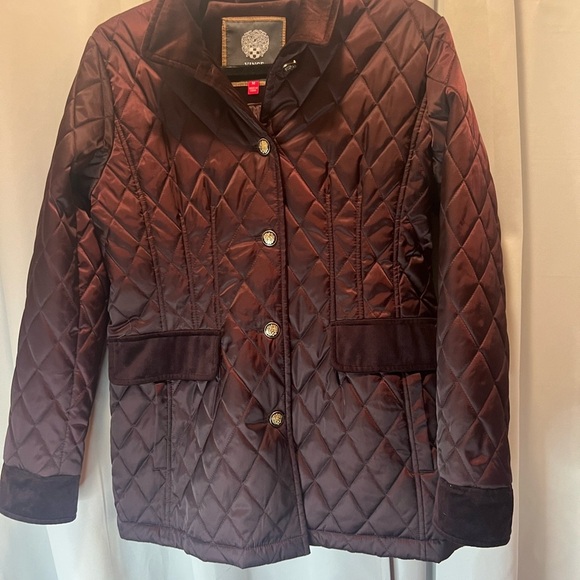 Vince Camuto Purple Satin and Velvet Quilted Jacket with High Collar Size Medium - Picture 2 of 12